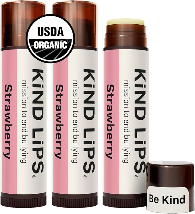 ORGANIC STRAWBERRY LIP BALM 3-PACK | NATURAL LIP MOISTURIZER FOR DRY LIPS | GLUTEN-FREE, GRAIN-FREE, NON-TOXIC CHAPSTICK ALTERNATIVE | SMOOTH, CLEAN LIP CARE | MADE IN USA